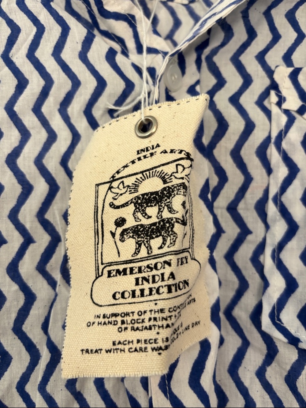 Emerson Fry NWT Ryan Shirt in Zigzag Indigo Organic Size Medium - Picture 4 of 11